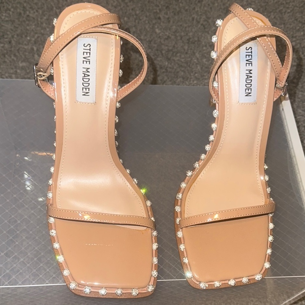 Steve Madden Zelle Cream Heels with Thin Straps and High Stiletto Heel